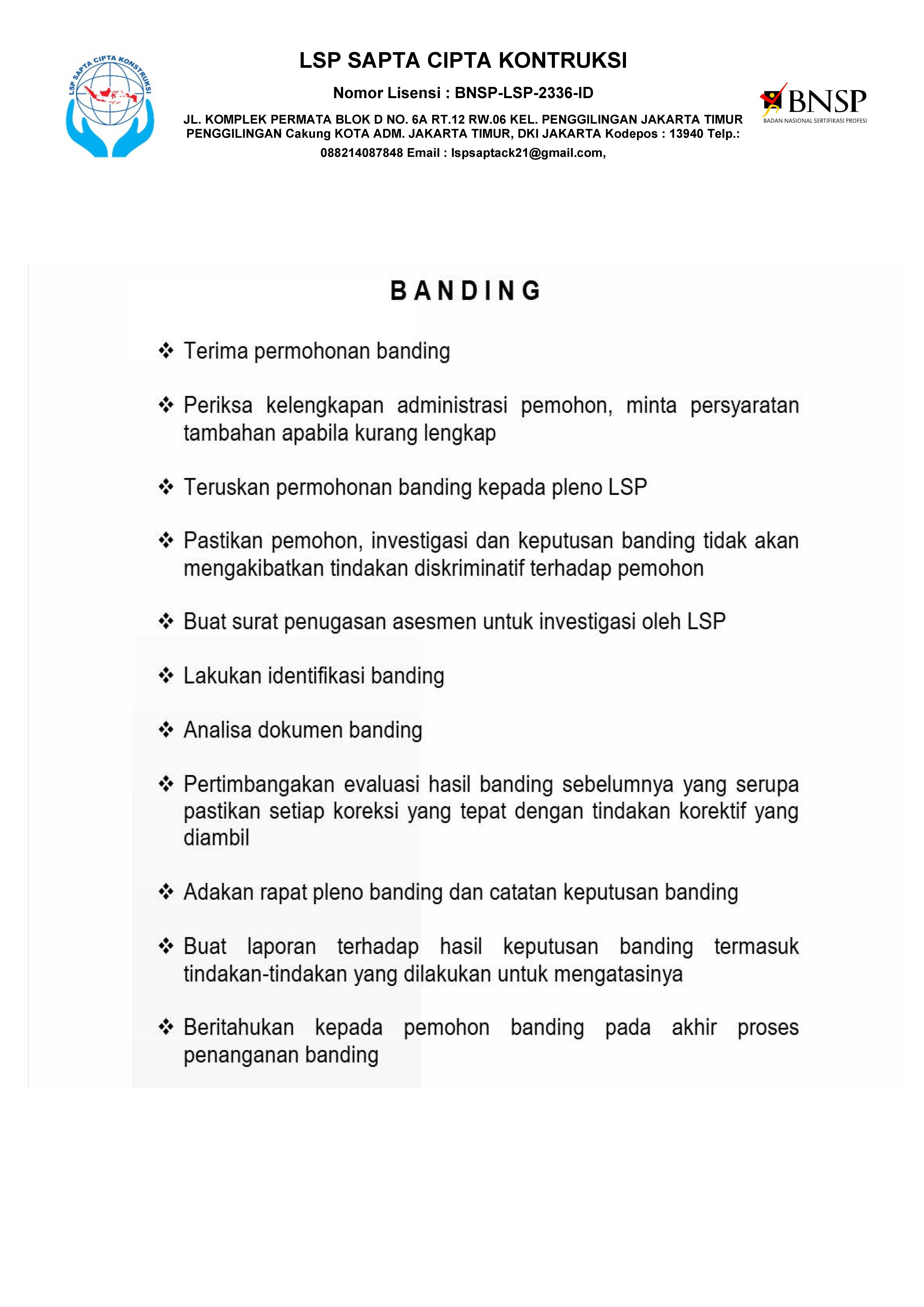 Alur BAnding Asesi di :SP SAPTA CIPTA KONSTRUKSI